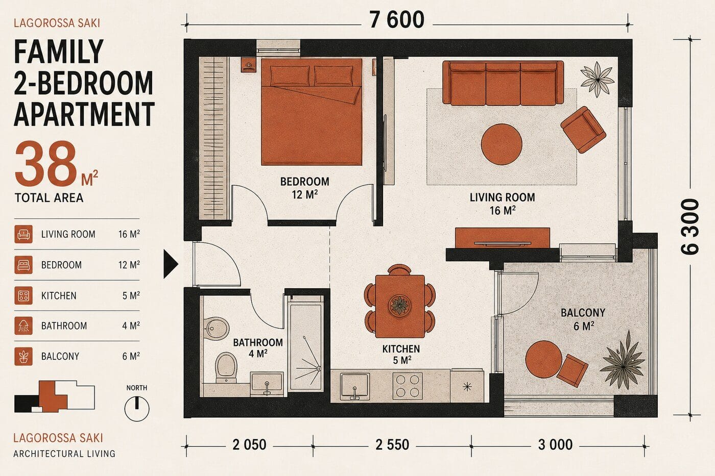 Лагоросса, Саки — Family · 38 м²