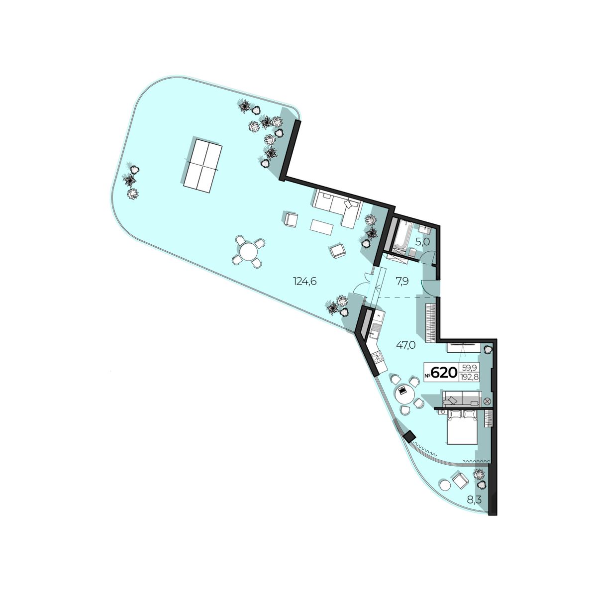 Планировка: 4-комнатная в ЖК «SkyPlaza 5.0», 192,8 м², №620