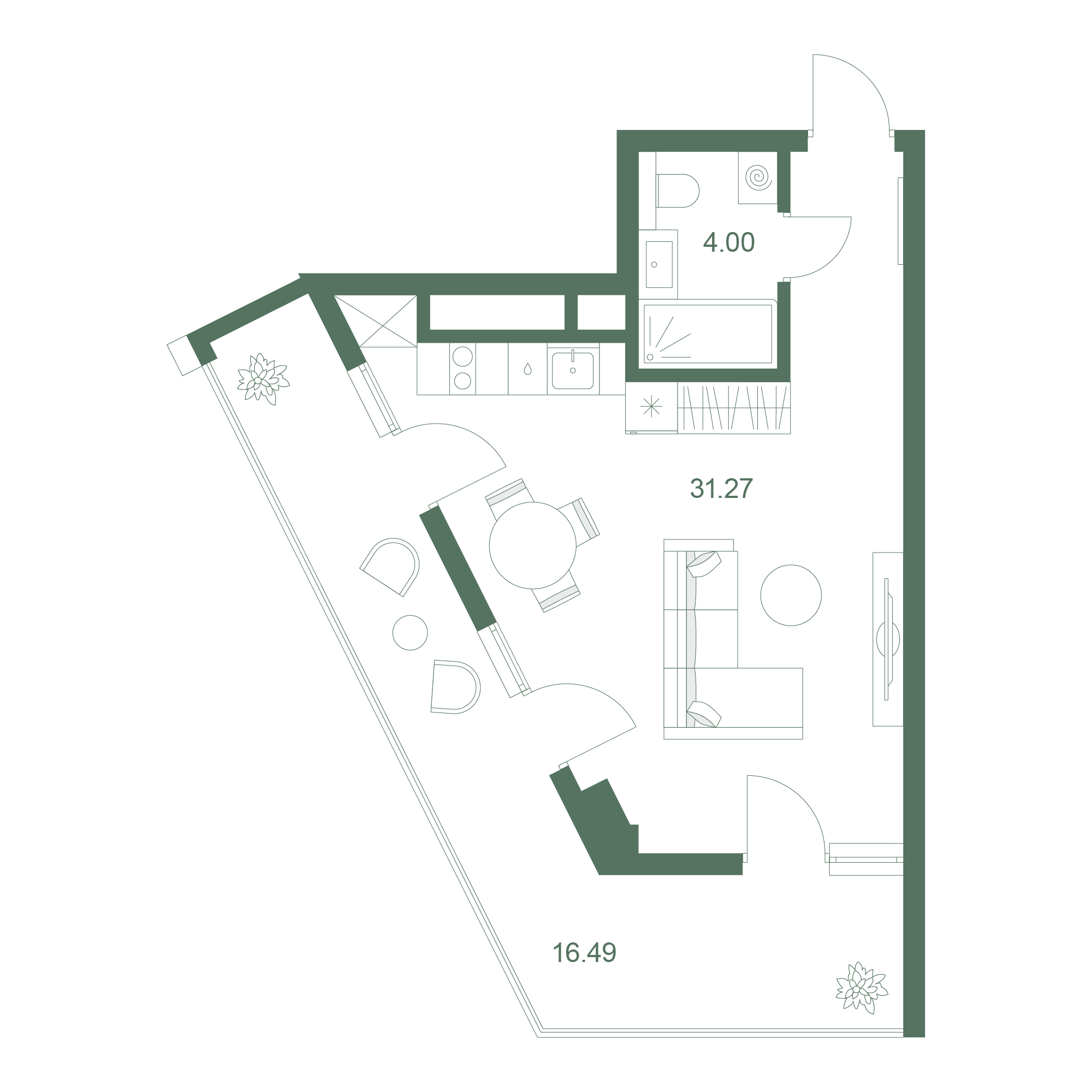Планировка: Студия в ЖК «Дарсан», 51,2 м², №607