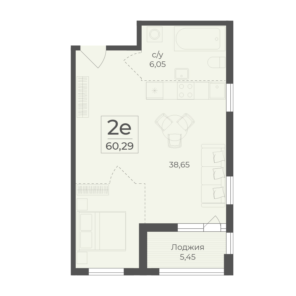 Планировка: 2-комнатная в ЖК «Botanica», 60,3 м²