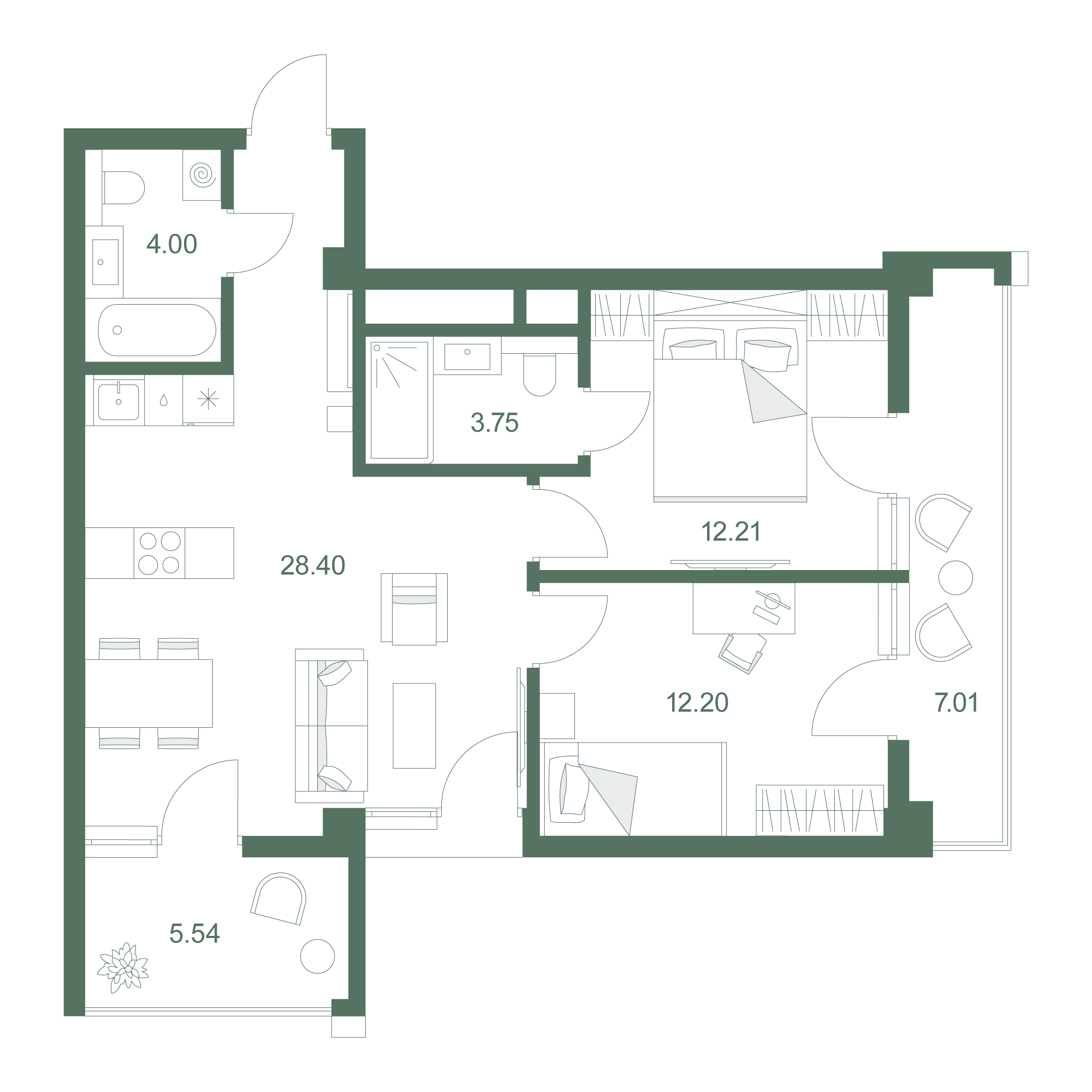 Планировка: 2-комнатная в ЖК «Дарсан», 73,7 м², №516