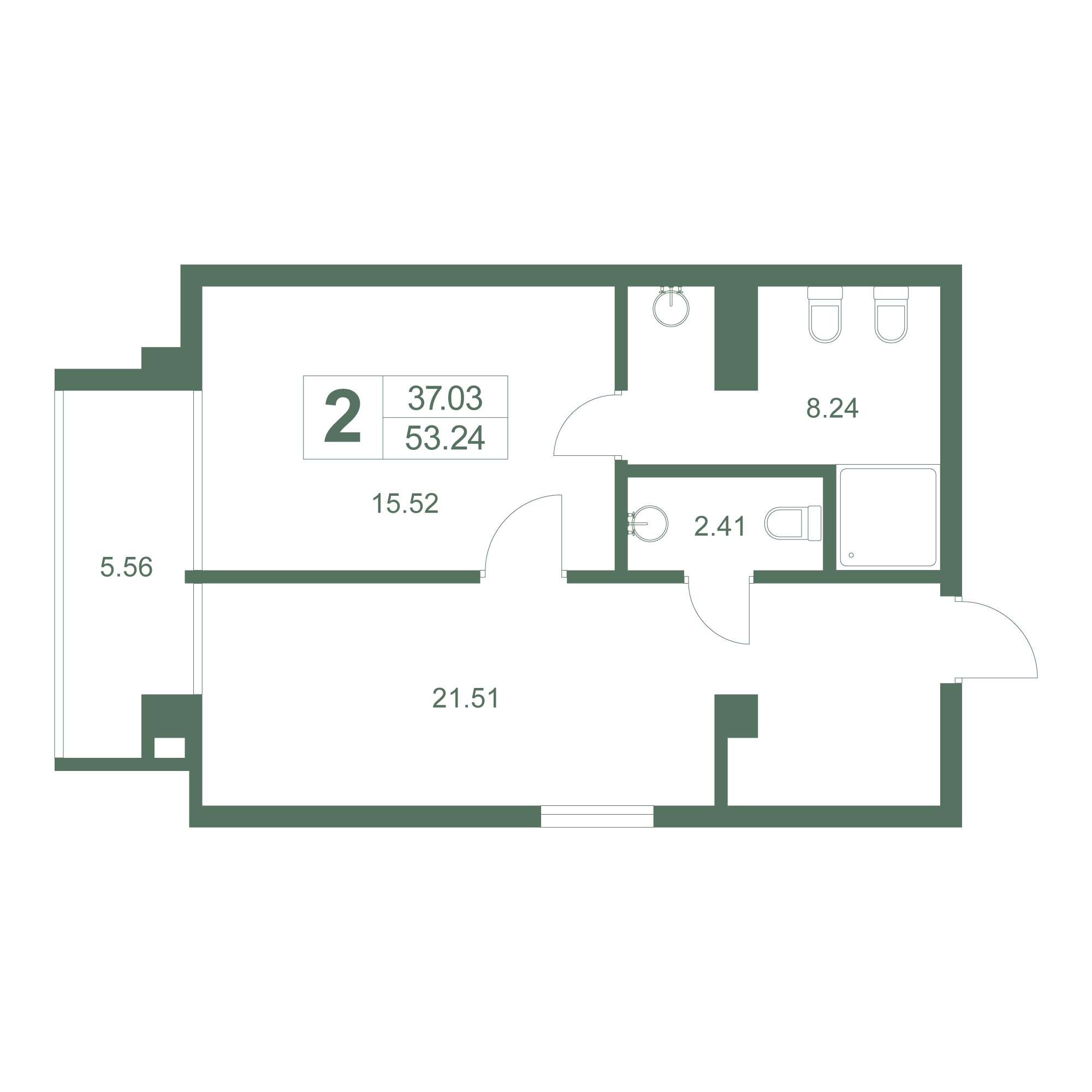 Планировка: Студия в ЖК «Дарсан», 53,2 м², №202