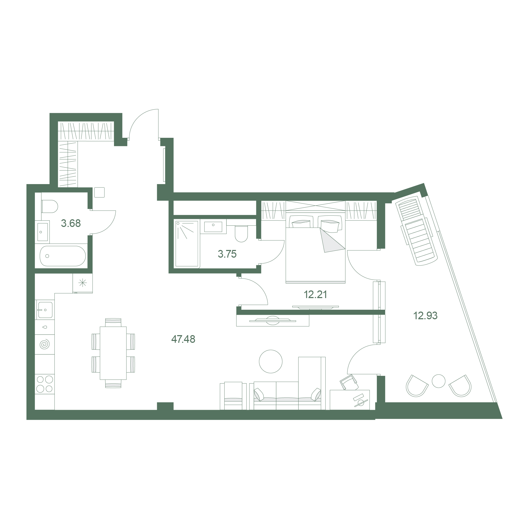Планировка: 1-комнатная в ЖК «Дарсан», 82,7 м², №711
