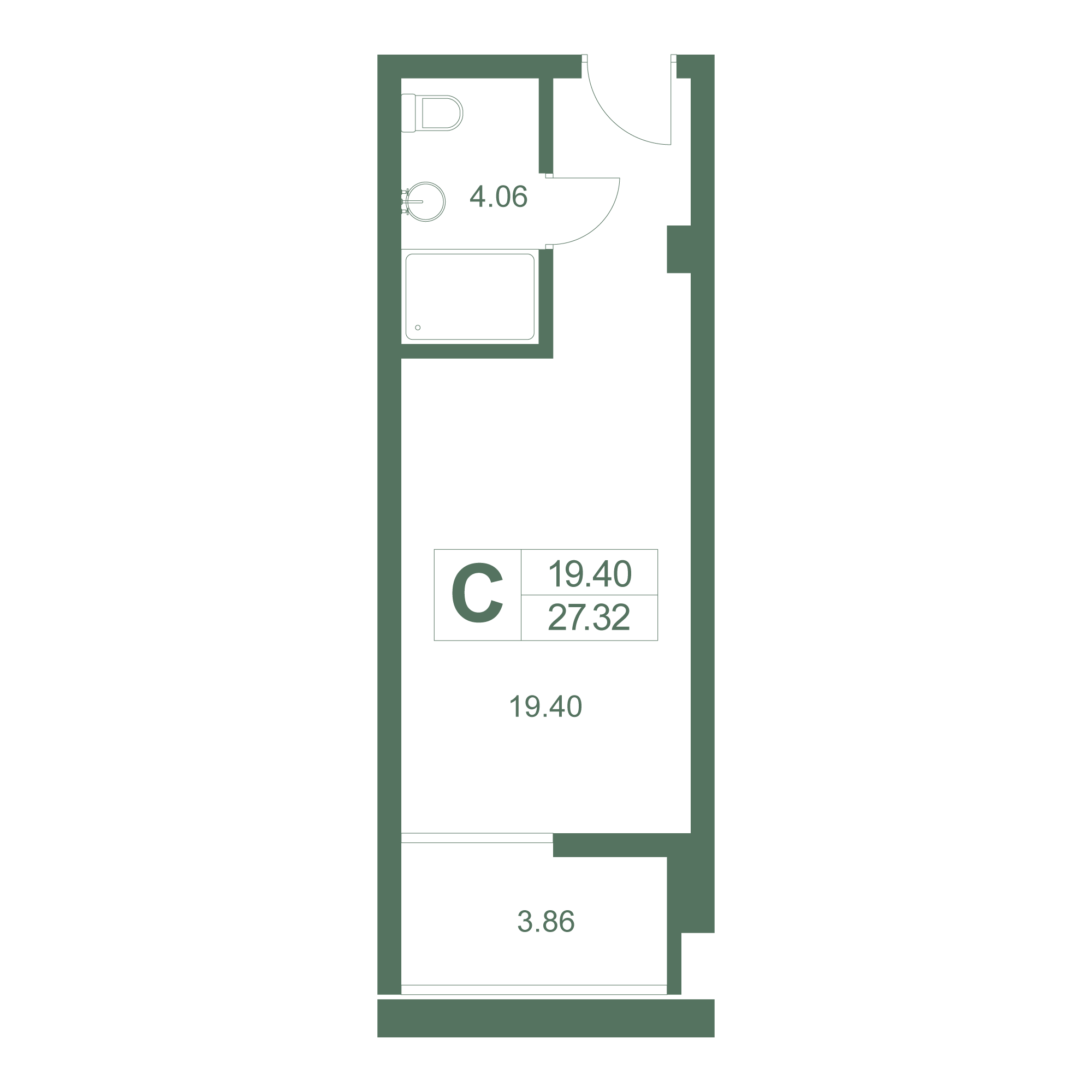 Планировка: Студия в ЖК «Дарсан», 27,3 м², №225