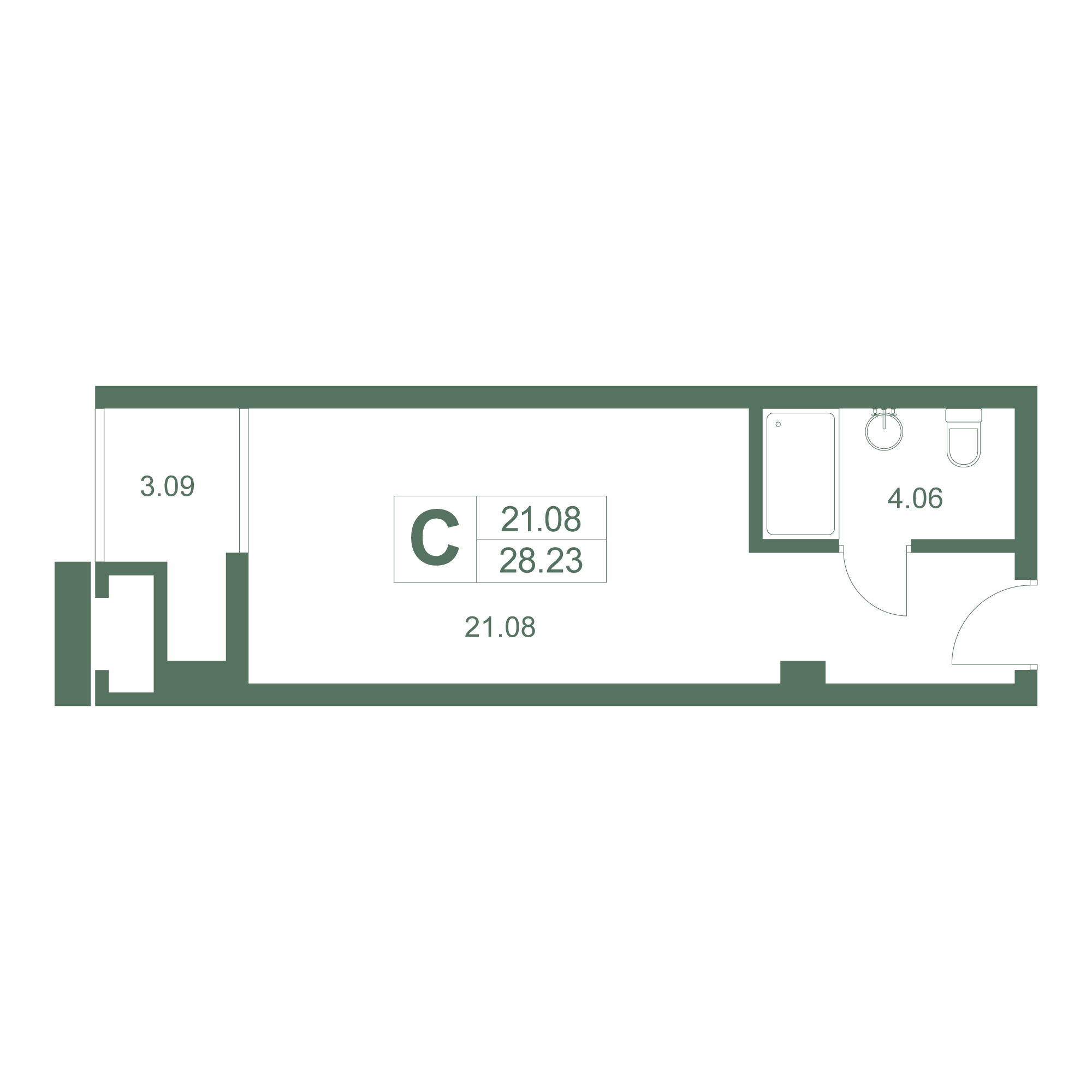 Планировка: Студия в ЖК «Дарсан», 28,2 м², №304