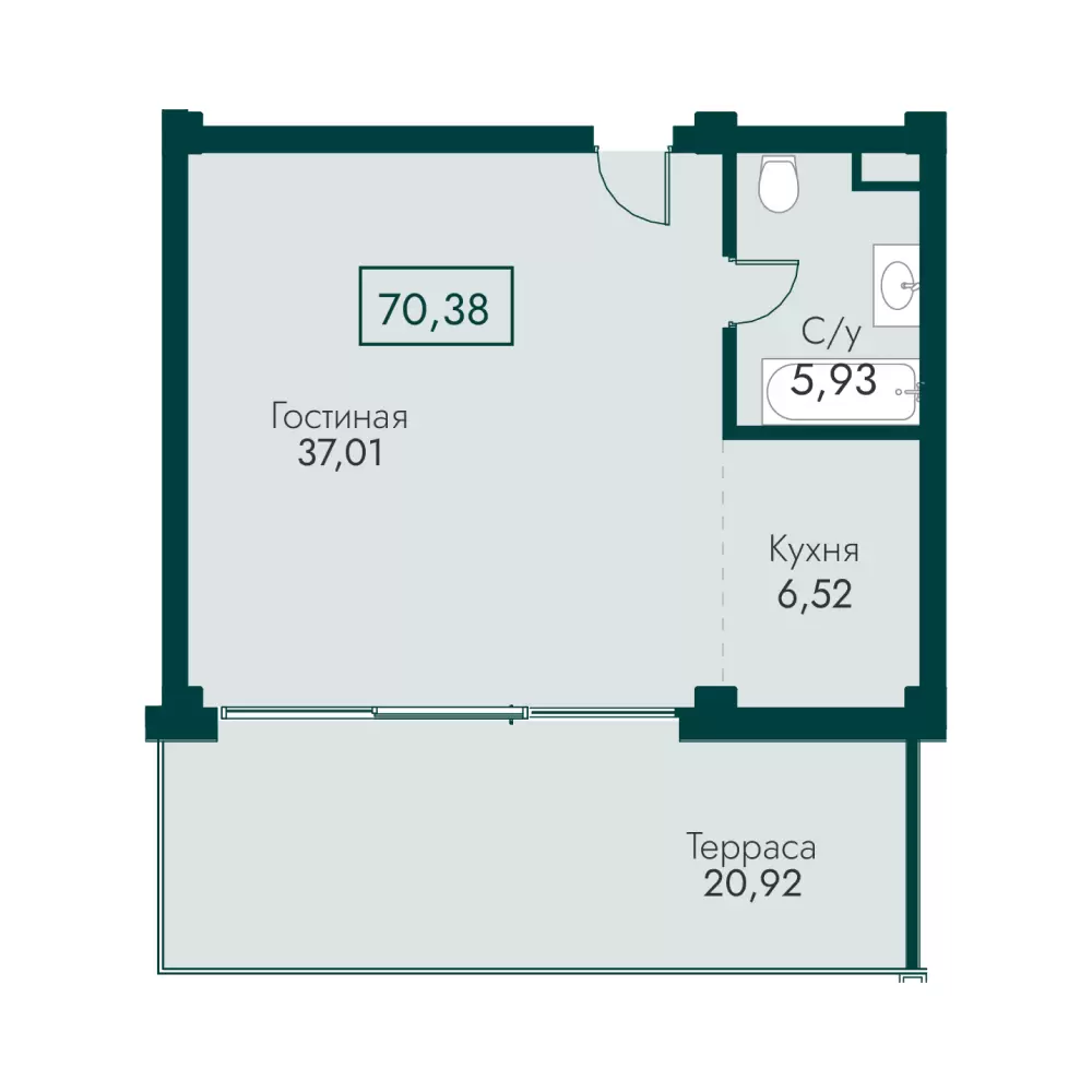 Планировка: Апартаменты в ЖК «Массандра Парк», 70,4 м², №117