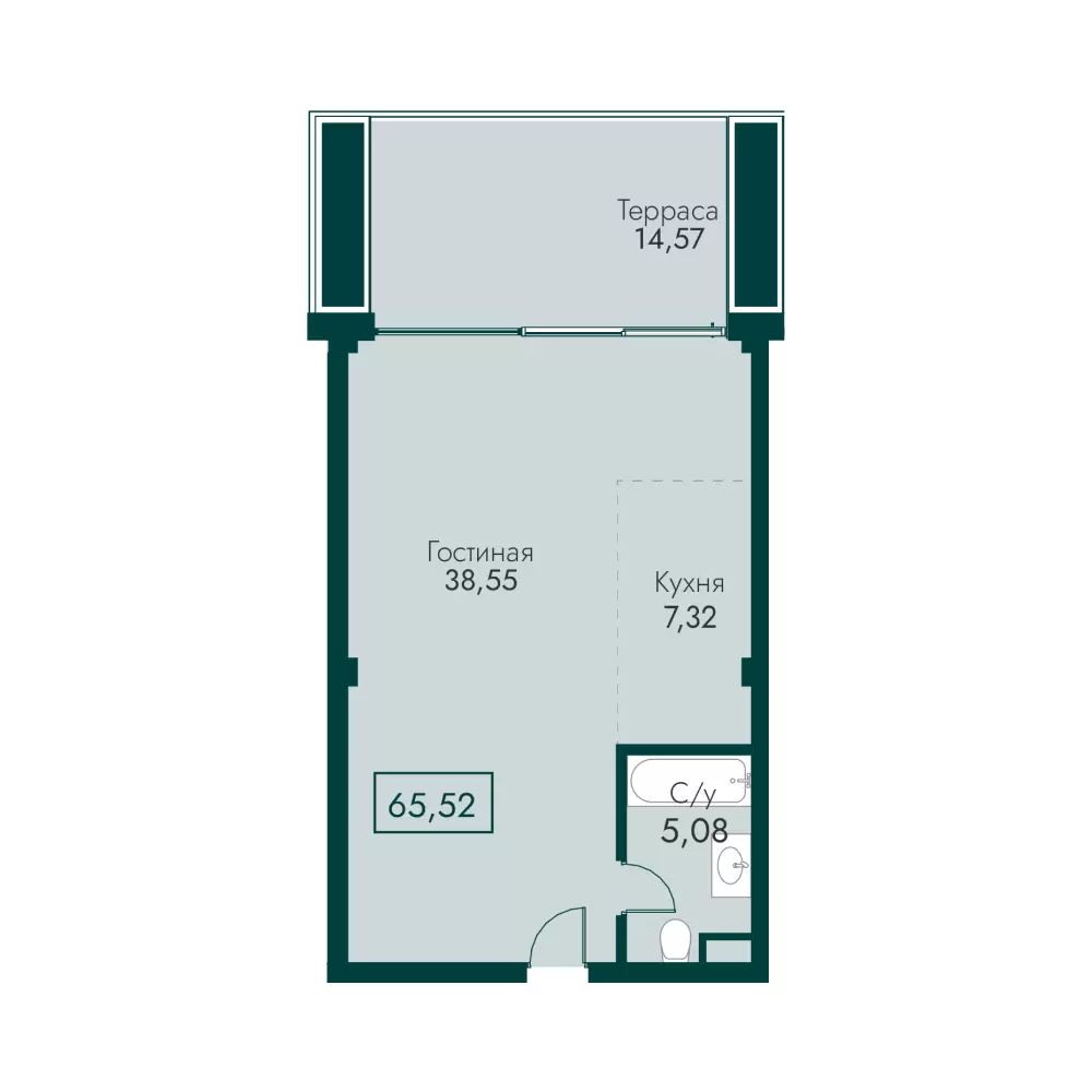Планировка: Апартаменты в ЖК «Массандра Парк», 65,5 м², №126