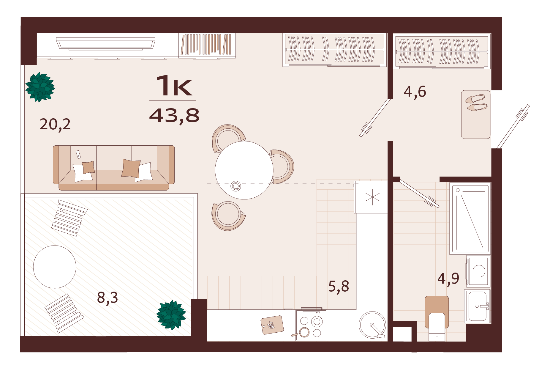 Планировка: 1-комнатная в ЖК «Роялта», 39,7 м², №146