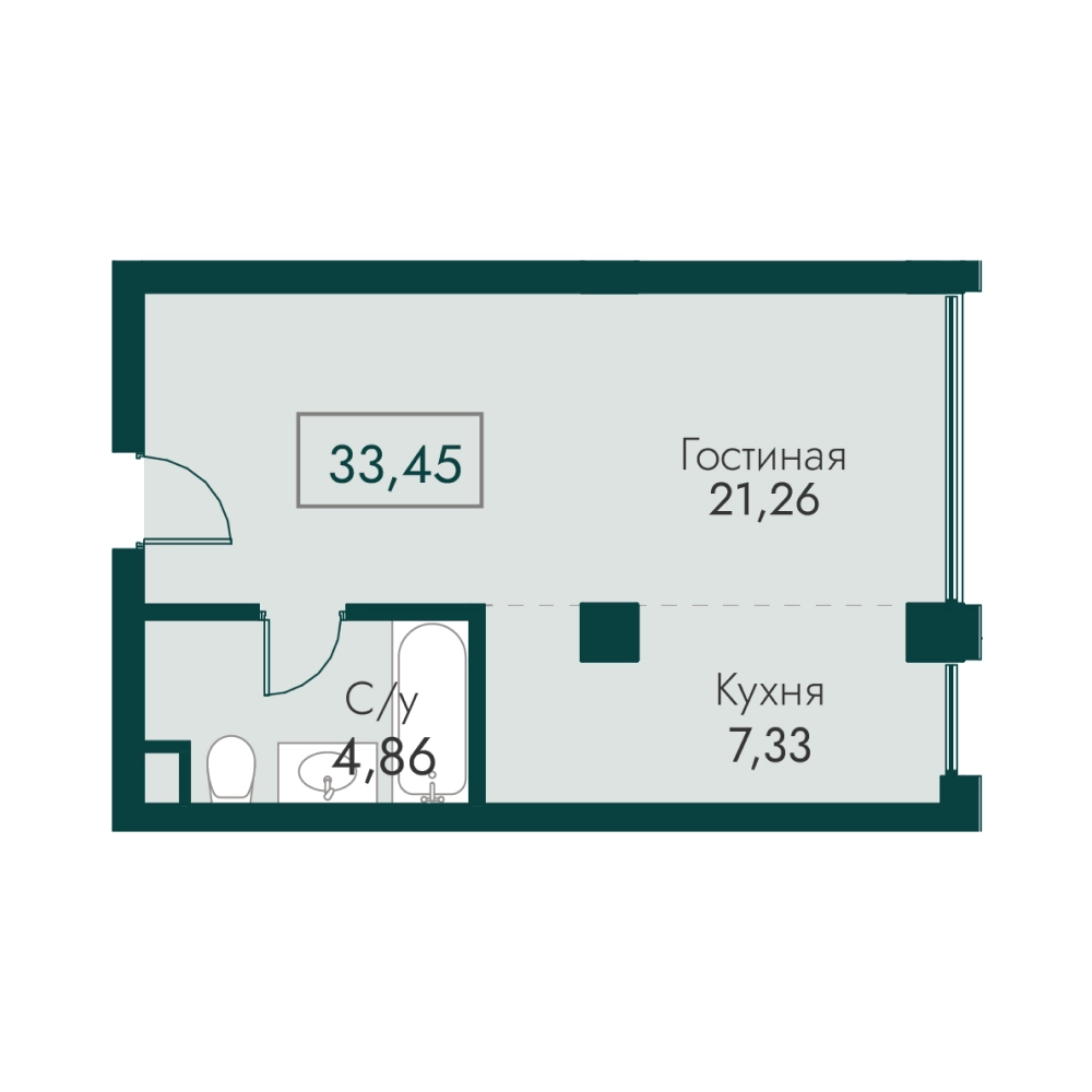 Планировка: Апартаменты в ЖК «Массандра Парк», 33,5 м², №55