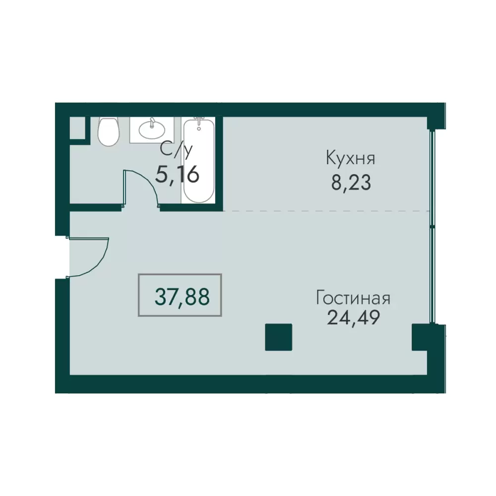 Планировка: Апартаменты в ЖК «Массандра Парк», 37,9 м², №56