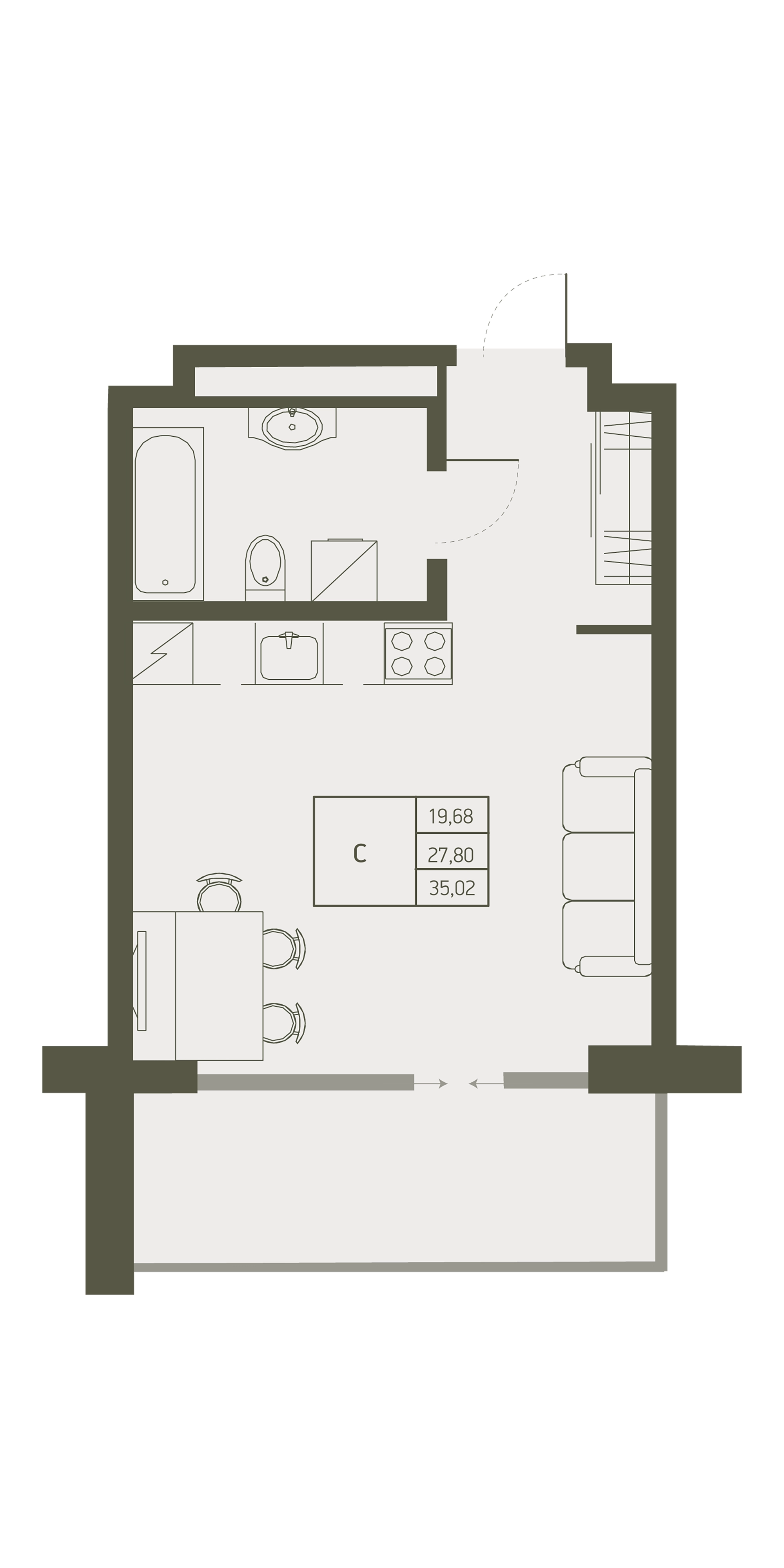 Планировка: 1-комнатная в ЖК «Массандра Парк», 35 м², №133