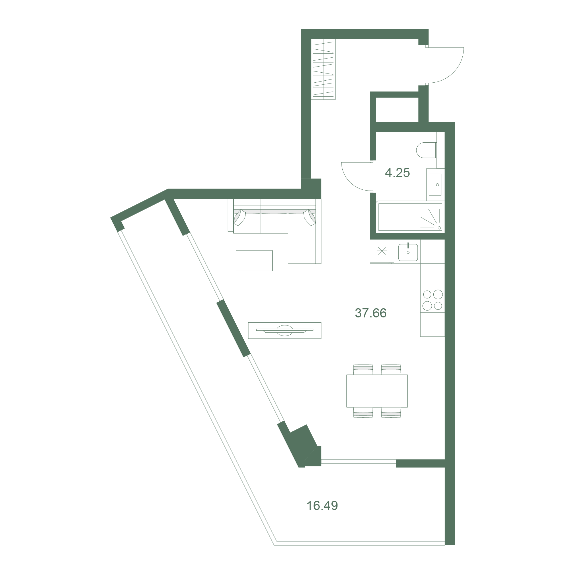 Планировка: Студия в ЖК «Дарсан», 58,4 м², №704