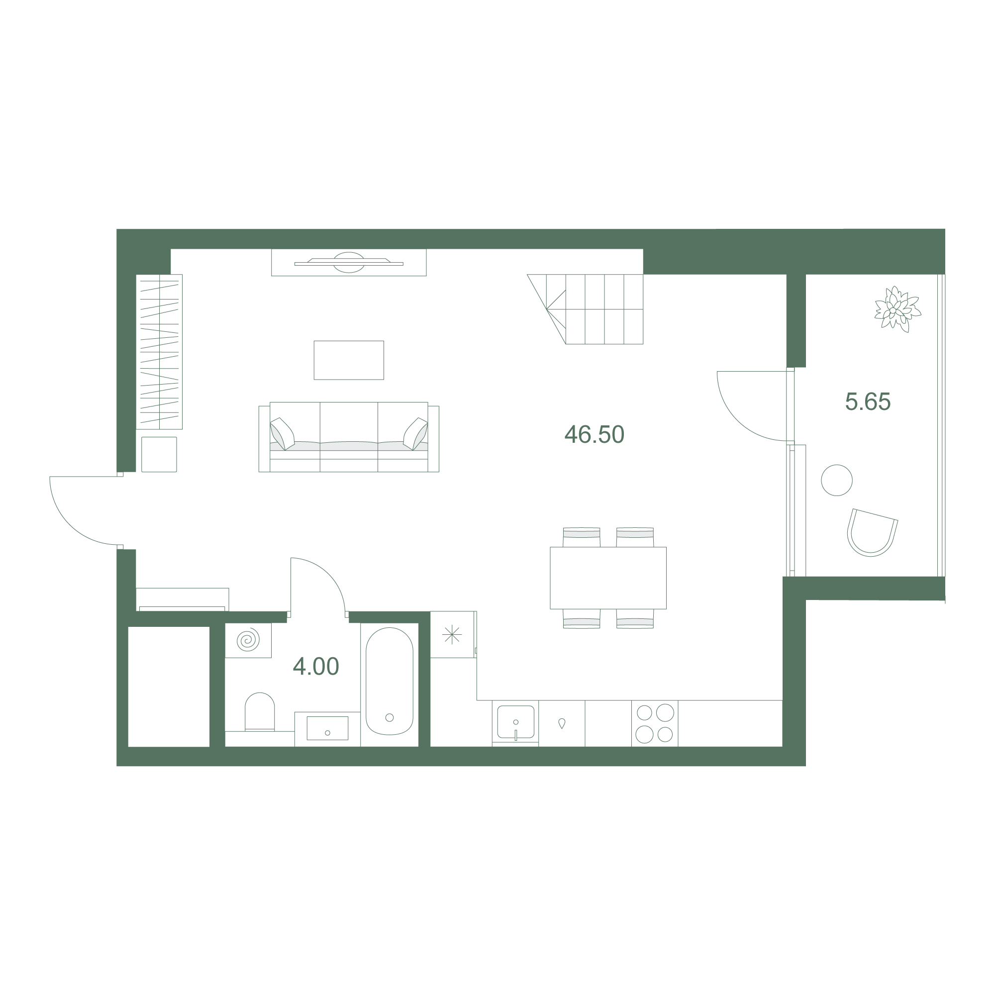 Планировка: 1-комнатная в ЖК «Дарсан», 75,6 м², №801