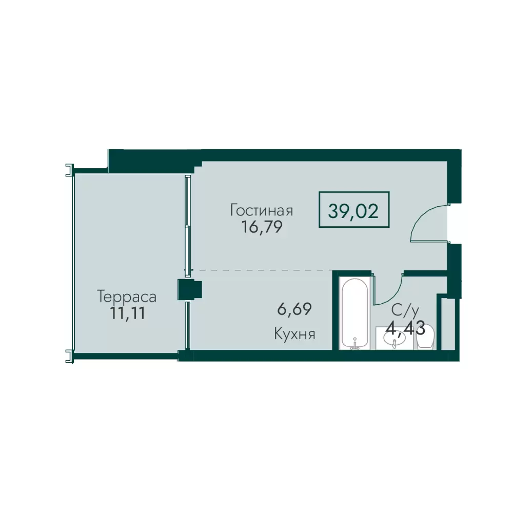 Планировка: Апартаменты в ЖК «Массандра Парк», 39 м², №20