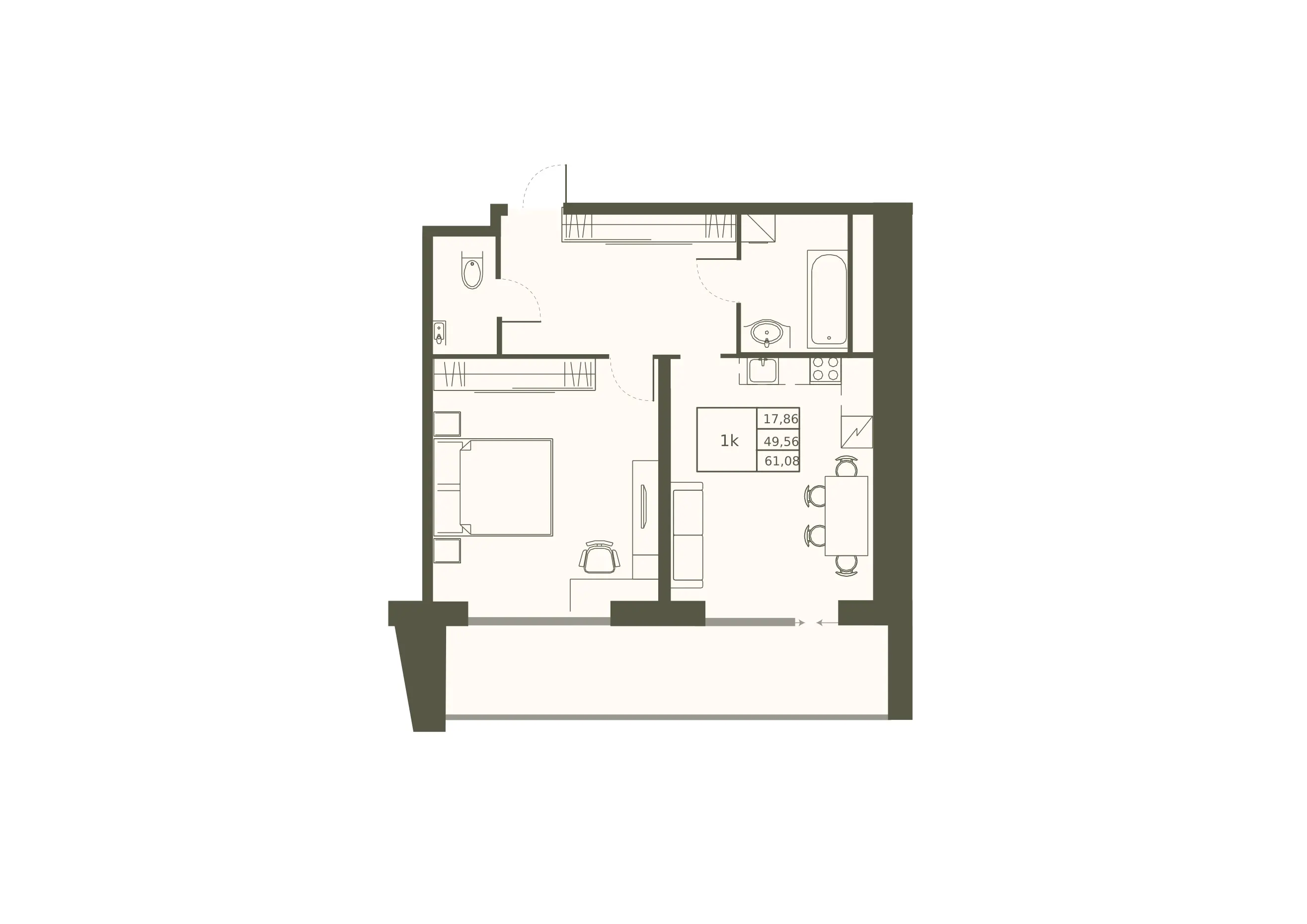 Планировка: 1-комнатная в ЖК «Массандра Парк», 61,1 м², №127
