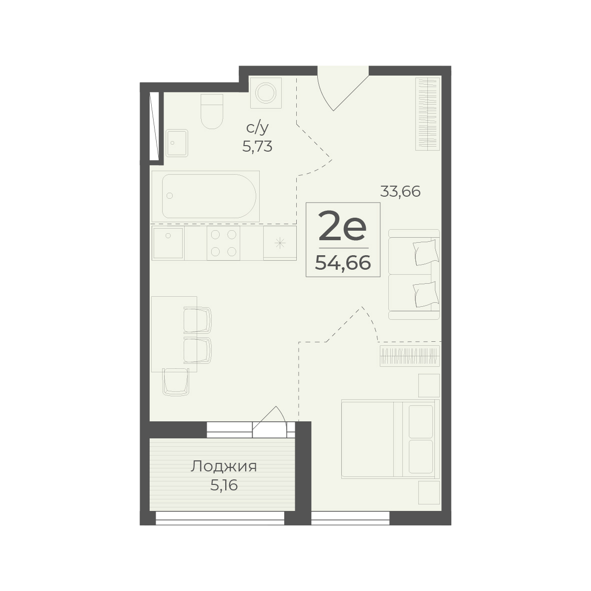 Планировка: 2-комнатная в ЖК «Botanica», 54,7 м²