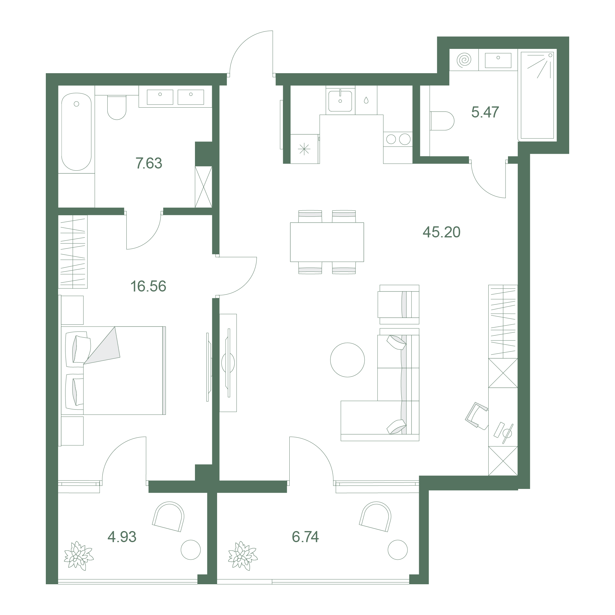 Планировка: 1-комнатная в ЖК «Дарсан», 88,6 м², №805