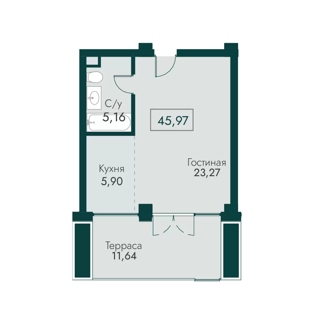 Планировка: Апартаменты в ЖК «Массандра Парк», 46 м², №48