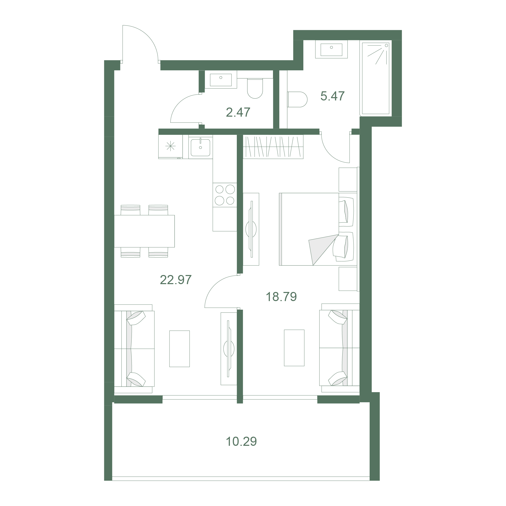 Планировка: 1-комнатная в ЖК «Дарсан», 60 м², №608