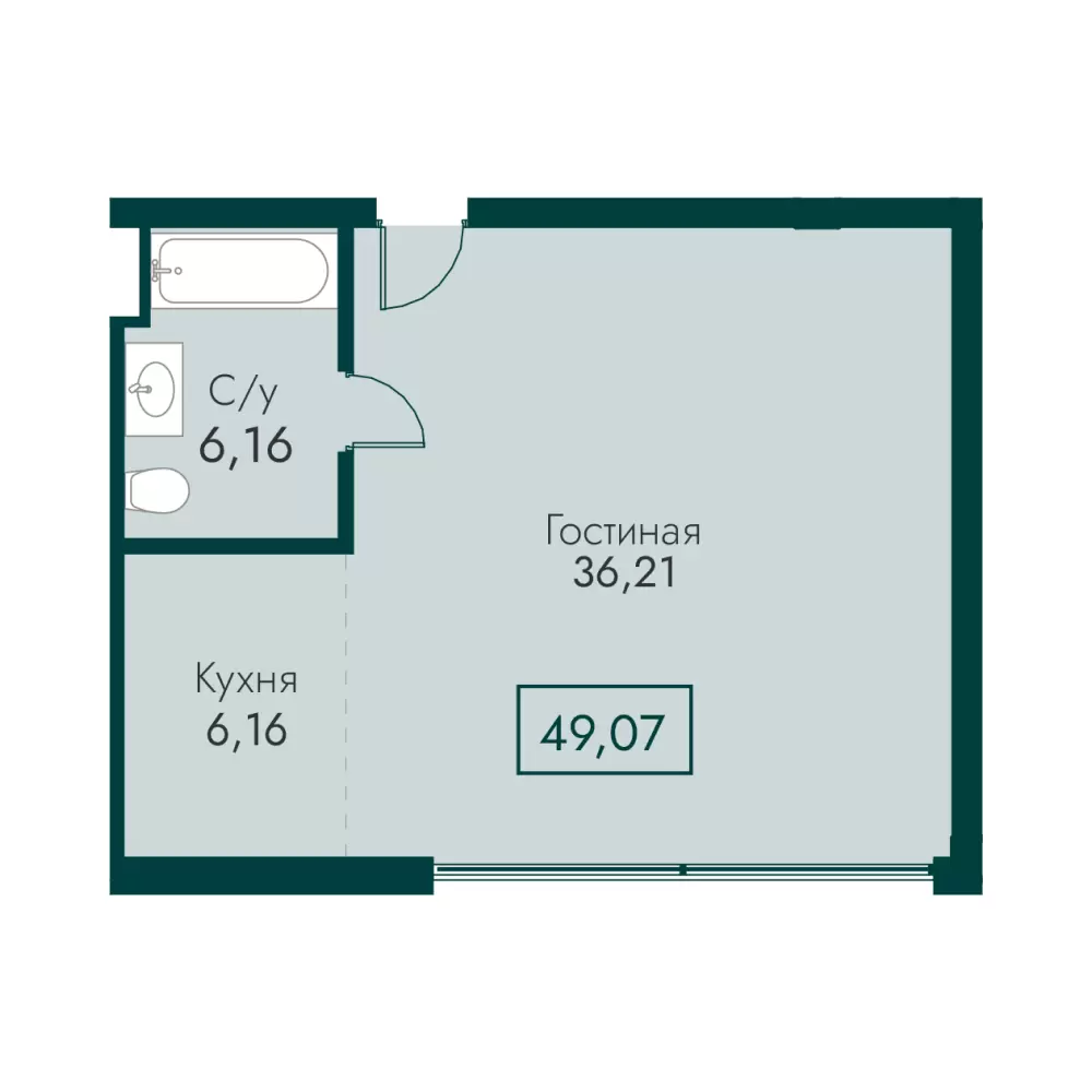 Планировка: Апартаменты в ЖК «Массандра Парк», 49,1 м², №160
