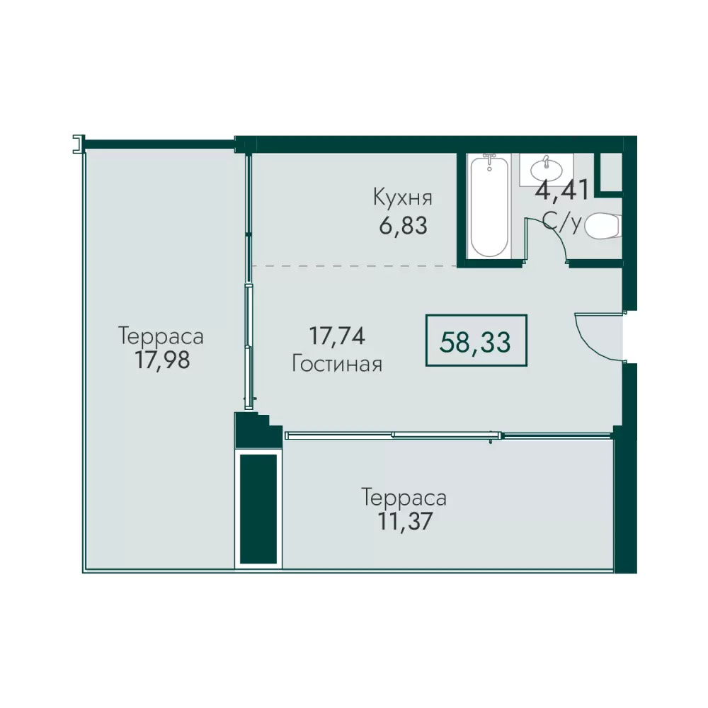 Планировка: Апартаменты в ЖК «Массандра Парк», 58,3 м², №19