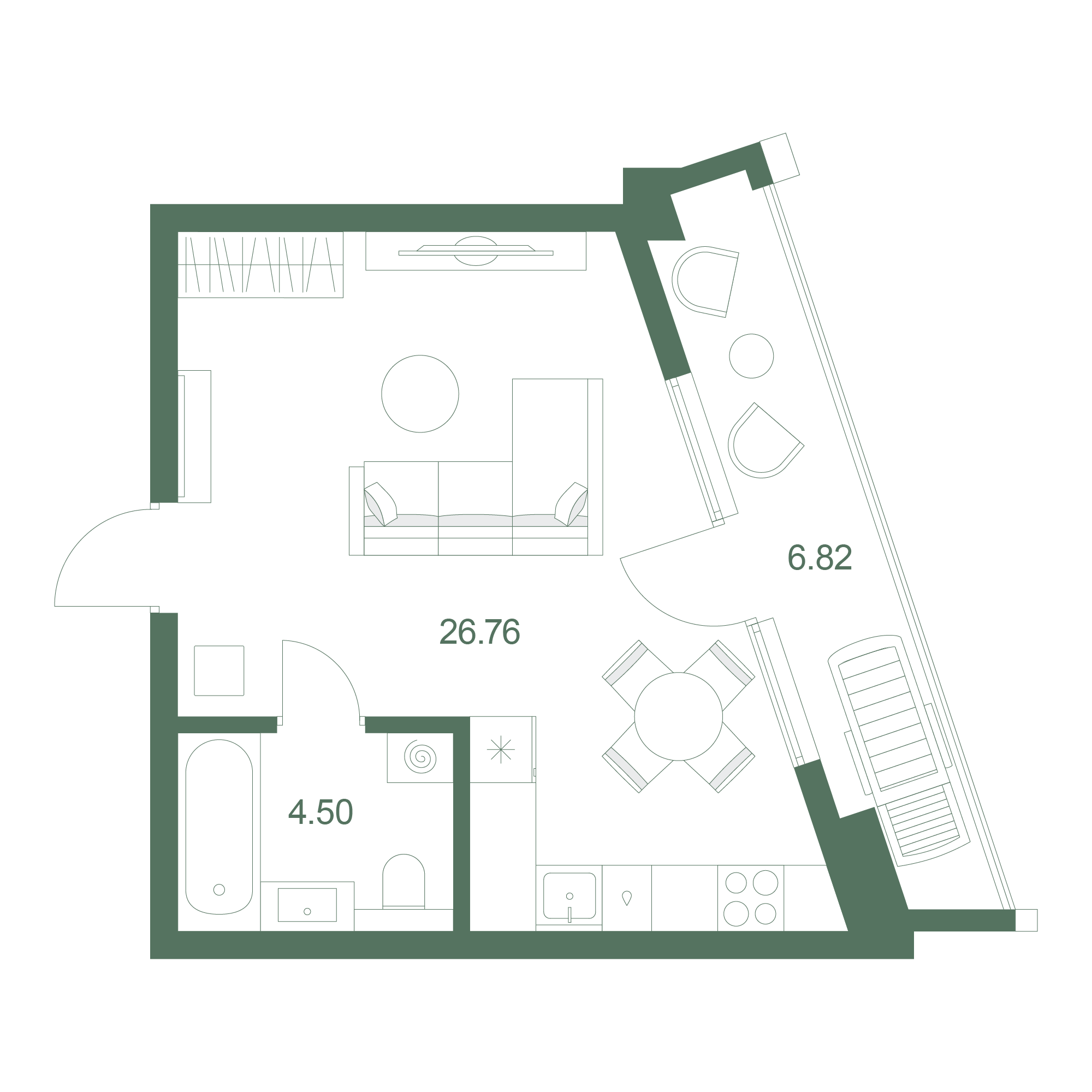 Планировка: Студия в ЖК «Дарсан», 38,9 м², №617