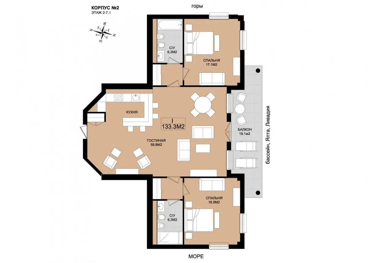 Двухкомнатная квартира в Нижней Ореанде, 133 м² — фото 28