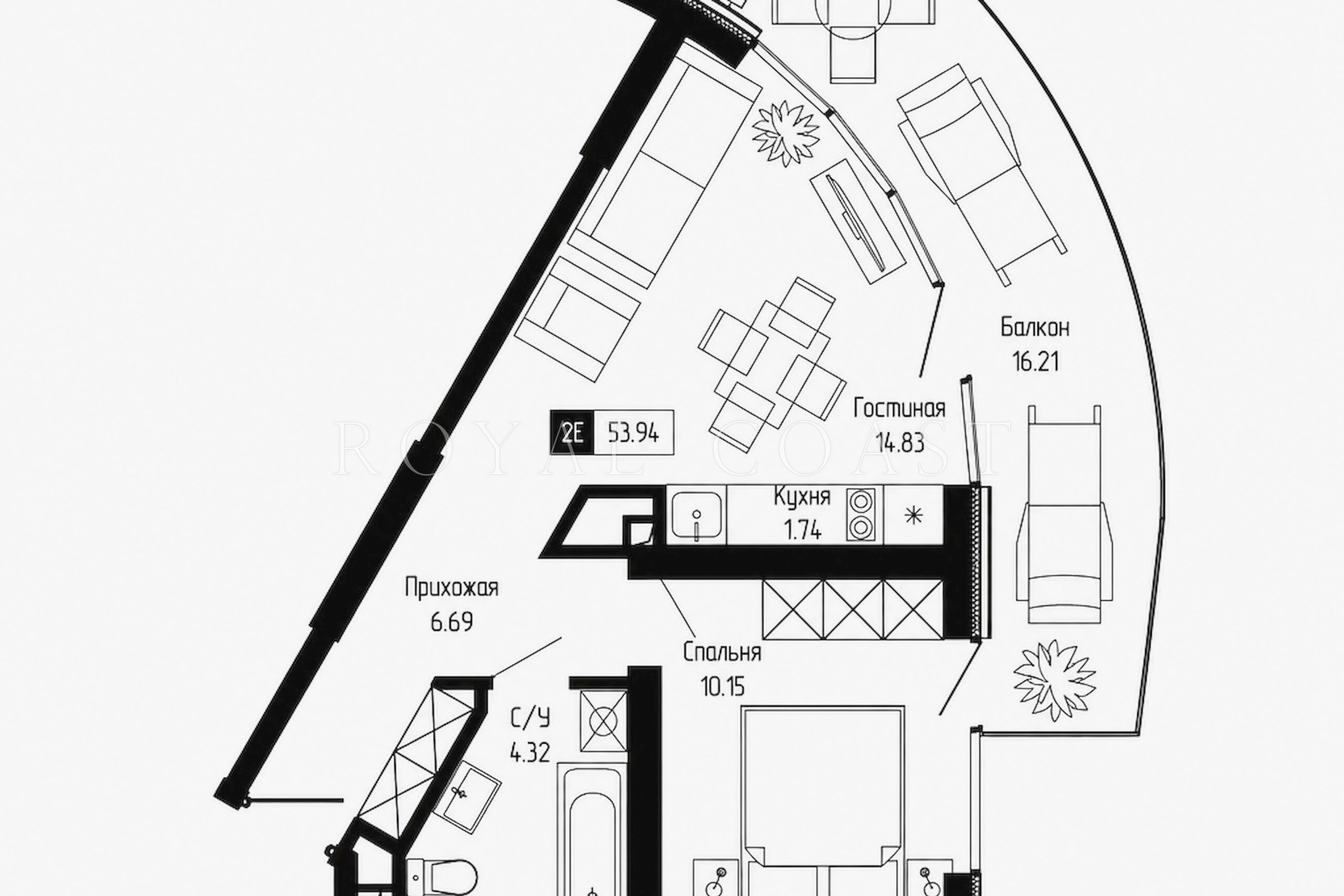 Двухкомнатные апартаменты в Алуште, 53.94 м² — фото 2